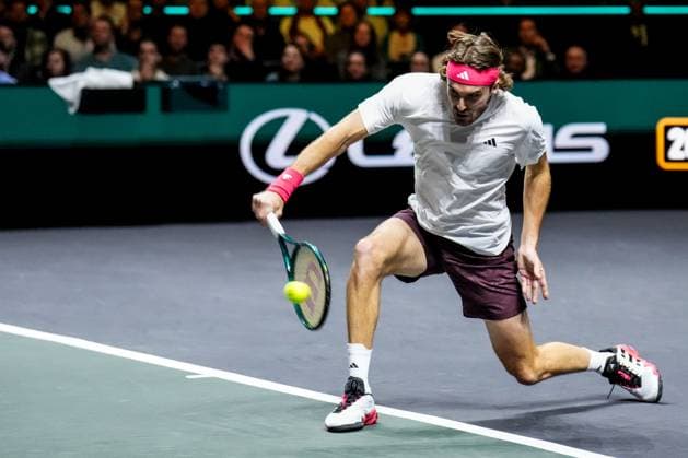 ROTTERDAM, NETHERLANDS - FEBRUARY 6: Stefanos Tsitsipas of Greece plays a backhand in his Men s Singles Second Round match against Tallon Griekspoor of the Netherlands during day four of the ABN AMRO Open at the Rotterdam Ahoy on February 6, 2025 in Rotterdam, Netherlands. (Photo by Rene Nijhuis) SPO  Copyright: xRenexNijhuis
