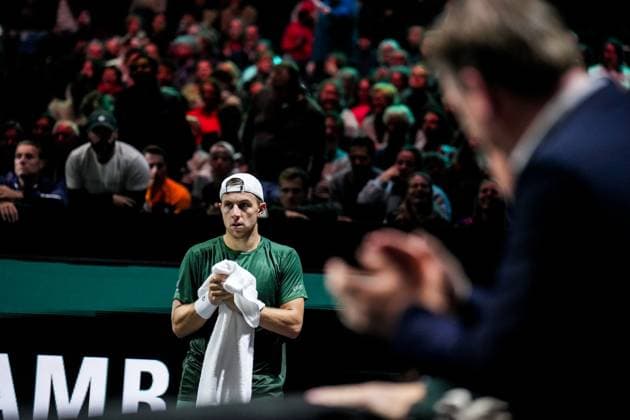 ROTTERDAM, NETHERLANDS - FEBRUARY 6: Tallon Griekspoor of the Netherlands looks on in his Men s Singles Second Round match against Stefanos Tsitsipas of Greece during day four of the ABN AMRO Open at the Rotterdam Ahoy on February 6, 2025 in Rotterdam, Netherlands. (Photo by Rene Nijhuis) SPO  Copyright: xRenexNijhuis