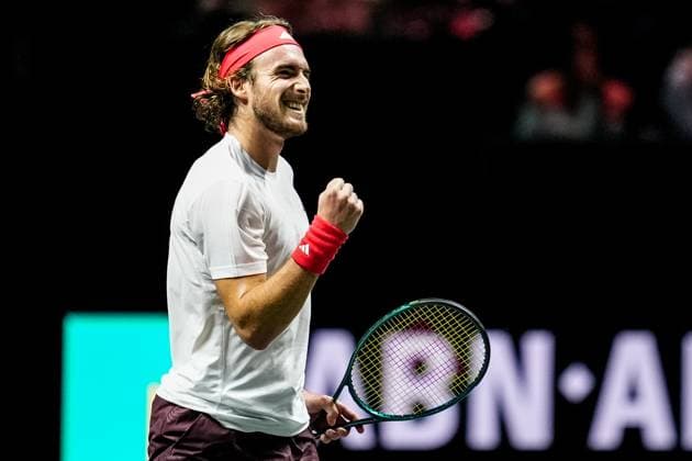 ROTTERDAM, NETHERLANDS - FEBRUARY 6: Stefanos Tsitsipas of Greece celebrates his win after his Men s Singles Second Round match against Tallon Griekspoor of the Netherlands during day four of the ABN AMRO Open at the Rotterdam Ahoy on February 6, 2025 in Rotterdam, Netherlands. (Photo by Rene Nijhuis) SPO  Copyright: xRenexNijhuis