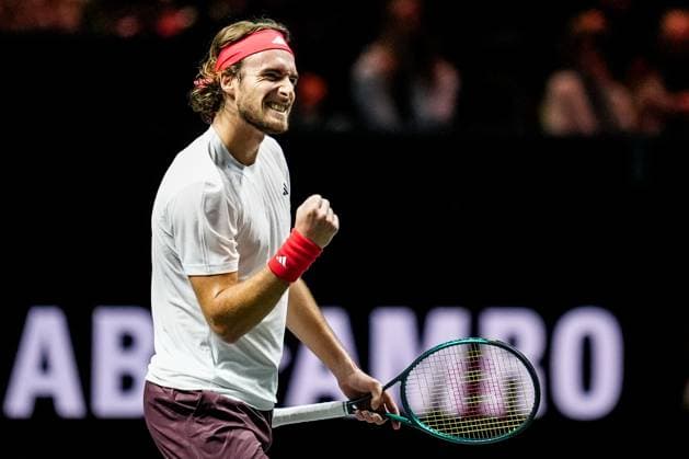 ROTTERDAM, NETHERLANDS - FEBRUARY 6: Stefanos Tsitsipas of Greece celebrates his win after his Men s Singles Second Round match against Tallon Griekspoor of the Netherlands during day four of the ABN AMRO Open at the Rotterdam Ahoy on February 6, 2025 in Rotterdam, Netherlands. (Photo by Rene Nijhuis) SPO  Copyright: xRenexNijhuis