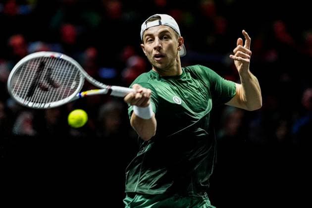 ROTTERDAM, NETHERLANDS - FEBRUARY 6: Tallon Griekspoor of the Netherlands plays a forehand in his Men s Singles Second Round match against Stefanos Tsitsipas of Greece during day four of the ABN AMRO Open at the Rotterdam Ahoy on February 6, 2025 in Rotterdam, Netherlands. (Photo by Rene Nijhuis) SPO  Copyright: xRenexNijhuis