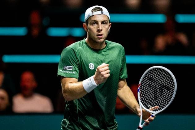 ROTTERDAM, NETHERLANDS - FEBRUARY 6: Tallon Griekspoor of the Netherlands celebrates a point in his Men s Singles Second Round match against Stefanos Tsitsipas of Greece during day four of the ABN AMRO Open at the Rotterdam Ahoy on February 6, 2025 in Rotterdam, Netherlands. (Photo by Rene Nijhuis) SPO  Copyright: xRenexNijhuis