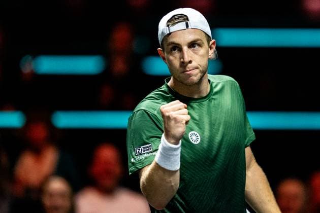 ROTTERDAM, NETHERLANDS - FEBRUARY 6: Tallon Griekspoor of the Netherlands celebrates a point in his Men s Singles Second Round match against Stefanos Tsitsipas of Greece during day four of the ABN AMRO Open at the Rotterdam Ahoy on February 6, 2025 in Rotterdam, Netherlands. (Photo by Rene Nijhuis) SPO  Copyright: xRenexNijhuis