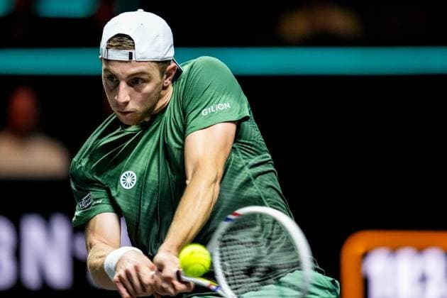 ROTTERDAM, NETHERLANDS - FEBRUARY 6: Tallon Griekspoor of the Netherlands plays a backhand in his Men s Singles Second Round match against Stefanos Tsitsipas of Greece during day four of the ABN AMRO Open at the Rotterdam Ahoy on February 6, 2025 in Rotterdam, Netherlands. (Photo by Rene Nijhuis) SPO  Copyright: xRenexNijhuis
