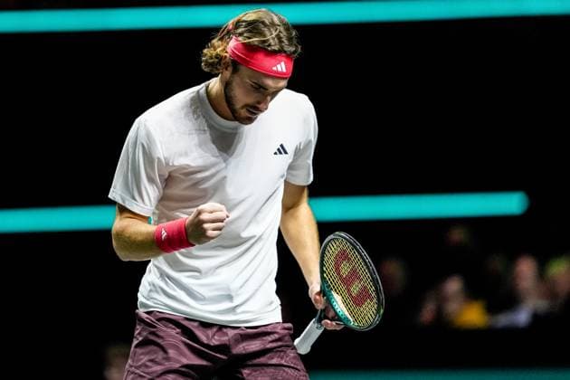 ROTTERDAM, NETHERLANDS - FEBRUARY 6: Stefanos Tsitsipas of Greece celebrates a point in his Men s Singles Second Round match against Tallon Griekspoor of the Netherlands during day four of the ABN AMRO Open at the Rotterdam Ahoy on February 6, 2025 in Rotterdam, Netherlands. (Photo by Rene Nijhuis) SPO  Copyright: xRenexNijhuis