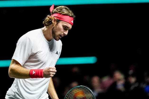ROTTERDAM, NETHERLANDS - FEBRUARY 6: Stefanos Tsitsipas of Greece celebrates a point in his Men s Singles Second Round match against Tallon Griekspoor of the Netherlands during day four of the ABN AMRO Open at the Rotterdam Ahoy on February 6, 2025 in Rotterdam, Netherlands. (Photo by Rene Nijhuis) SPO  Copyright: xRenexNijhuis