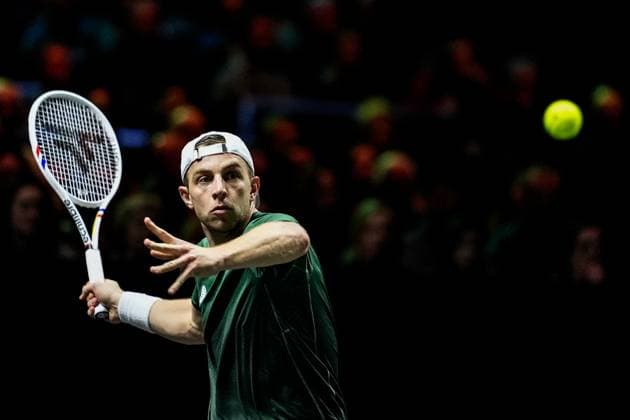 ROTTERDAM, NETHERLANDS - FEBRUARY 6: Tallon Griekspoor of the Netherlands plays a forehand in his Men s Singles Second Round match against Stefanos Tsitsipas of Greece during day four of the ABN AMRO Open at the Rotterdam Ahoy on February 6, 2025 in Rotterdam, Netherlands. (Photo by Rene Nijhuis) SPO  Copyright: xRenexNijhuis