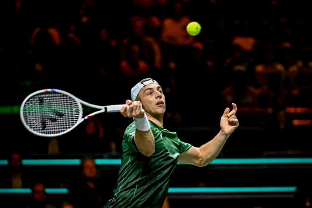 2025-02-06 ABN AMRO Open 2025 ROTTERDAM, NETHERLANDS - FEBRUARY 6: Tallon Griekspoor of the Netherlands competing in the Men s Singles during the ABN AMRO Open 2025 at Rotterdam Ahoy on February 6, 2025 in Rotterdam, Netherlands. Rotterdam Rotterdam Ahoy Netherlands Content not available for redistribution in The Netherlands directly or indirectly through any third parties. Copyright: xJanxKokx