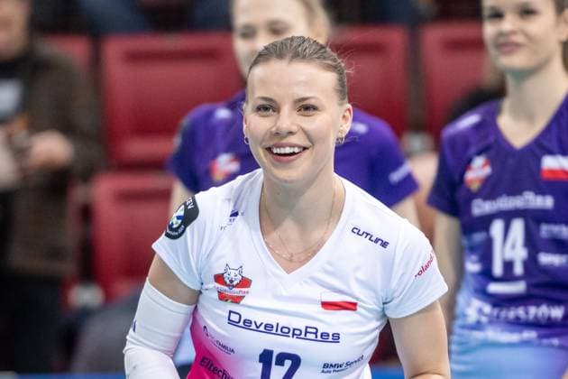 Aleksandra Szczyglowska KS DevelopRes Rzeszow, 12 GER, Allianz MTV Stuttgart vs KS DevelopRes Rzeszow, Volleyball, CEV Volleyball Champions League, Volleyball CL, VCL, Final round, round of 16, 2024 2025 season, 06 02 2025 GER, Allianz MTV Stuttgart vs KS DevelopRes Rzeszow, Volleyball, CEV Volleyball Champions League, Volleyball CL, VCL, Final round, round of 16, 2024 2025 season, 06 02 2025 Stuttgart Copyright: xSandyxDinkelackerx EP_SDR