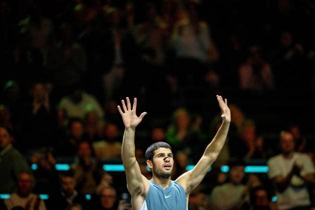 ROTTERDAM - Carlos Alcaraz (ESP)after his won match against Andrea Vavassori (ITA) on the fourth day of the ABN AMRO Open tennis tournament in Ahoy. ANP SANDER KING ABN AMRO Open - Day Four 2025 xVIxANPxSportx xxANPxIVx 519283187 originalFilename: 519283187.jpg