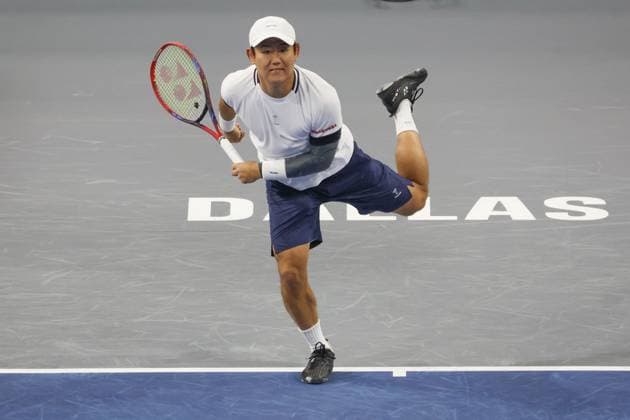 FRISCO, TX - FEBRUARY 06: Yoshihito Nishioka (JPN) serves during the second round of the Dallas Open on February 2, 2025, at Ford Center at The Star in Frisco, TX. (Photo by George Walker Icon Sportswire) TENNIS: FEB 06 Dallas Open EDITORIAL USE ONLY Icon250206020