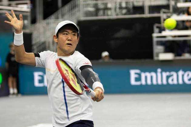 February 6, 2025, Frisco, Texas, USA: YOSHIHITO NISHIOKA (JAP) uses a forehand in a singles match against FRANCIS TIAFOE (USA) during day six of the 2025 Dallas Open at the Star in Frisco, TX. YOSHIHITO NISHIOKA (JPN) defeated FRANCIS TIAFOE (USA), 3:6, 6:4, 6:4. Frisco USA - ZUMAh193 20250206_zsp_h193_003 Copyright: xDanielxMcGregor-Huyerx