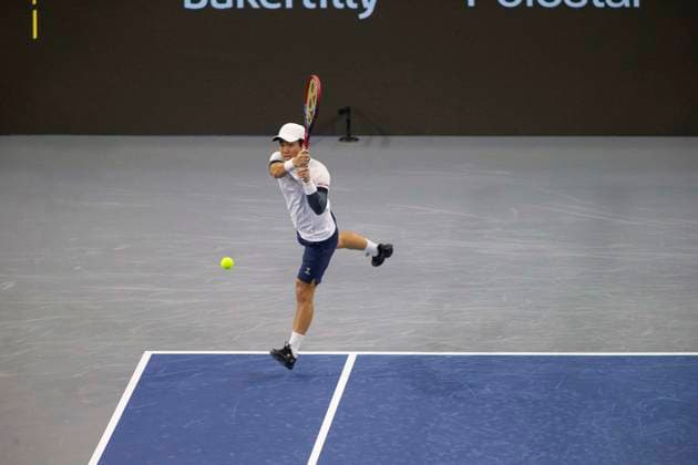 February 6, 2025, Frisco, Texas, USA: YOSHIHITO NISHIOKA (JAP) uses a forehand in a singles match against FRANCIS TIAFOE (USA) during day six of the 2025 Dallas Open at the Star in Frisco, TX. YOSHIHITO NISHIOKA (JPN) defeated FRANCIS TIAFOE (USA), 3:6, 6:4, 6:4. Frisco USA - ZUMAh193 20250206_zsp_h193_006 Copyright: xDanielxMcGregor-Huyerx