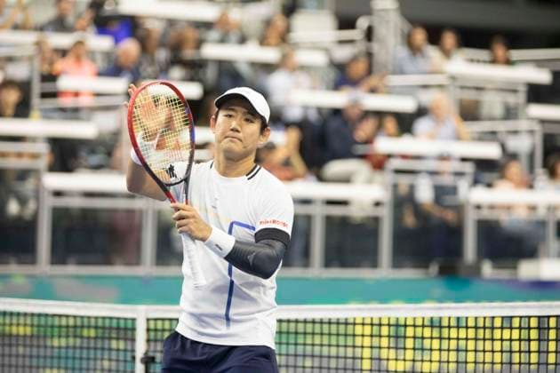 February 6, 2025, Frisco, Texas, USA: YOSHIHITO NISHIOKA (JAP) reacts after winning a singles match against FRANCIS TIAFOE (USA) during day six of the 2025 Dallas Open at the Star in Frisco, TX. YOSHIHITO NISHIOKA (JPN) defeated FRANCIS TIAFOE (USA), 3:6, 6:4, 6:4. Frisco USA - ZUMAh193 20250206_zsp_h193_011 Copyright: xDanielxMcGregor-Huyerx
