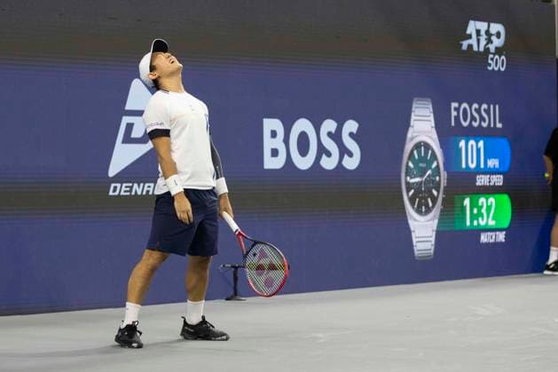 February 6, 2025, Frisco, Texas, USA: YOSHIHITO NISHIOKA (JAP) reacts in a singles match against FRANCIS TIAFOE (USA) during day six of the 2025 Dallas Open at the Star in Frisco, TX. YOSHIHITO NISHIOKA (JPN) defeated FRANCIS TIAFOE (USA), 3:6, 6:4, 6:4. Frisco USA - ZUMAh193 20250206_zsp_h193_015 Copyright: xDanielxMcGregor-Huyerx