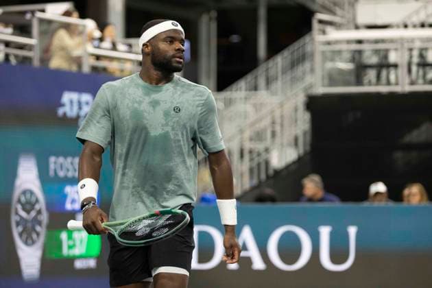 February 6, 2025, Frisco, Texas, USA: FRANCIS TIAFOE (USA) looks on in a singles match against YOSHIHITO NISHIOKA (JAP) during day six of the 2025 Dallas Open at the Star in Frisco, TX. YOSHIHITO NISHIOKA (JPN) defeated FRANCIS TIAFOE (USA), 3:6, 6:4, 6:4. Frisco USA - ZUMAh193 20250206_zsp_h193_017 Copyright: xDanielxMcGregor-Huyerx
