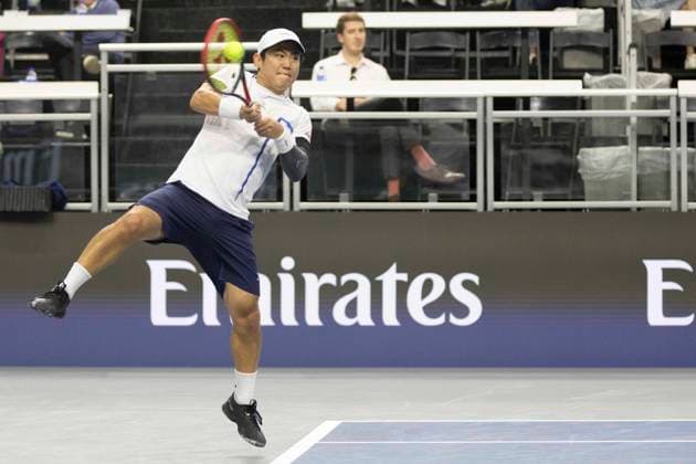 February 6, 2025, Frisco, Texas, USA: YOSHIHITO NISHIOKA (JAP) uses a forehand in a singles match against FRANCIS TIAFOE (USA) during day six of the 2025 Dallas Open at the Star in Frisco, TX. YOSHIHITO NISHIOKA (JPN) defeated FRANCIS TIAFOE (USA), 3:6, 6:4, 6:4. Frisco USA - ZUMAh193 20250206_zsp_h193_018 Copyright: xDanielxMcGregor-Huyerx