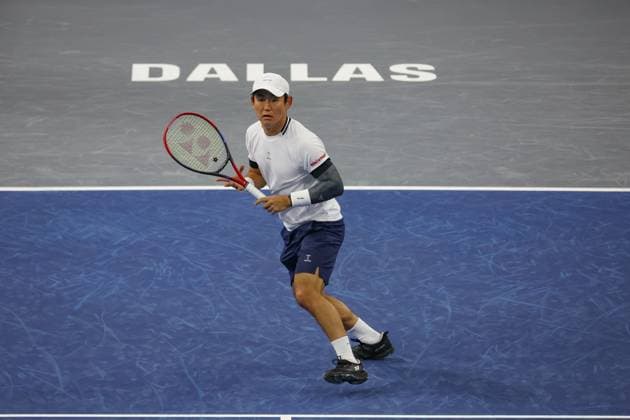 FRISCO, TX - FEBRUARY 06: Yoshihito Nishioka (JPN) runs to the ball during the second round of the Dallas Open on February 2, 2025, at Ford Center at The Star in Frisco, TX. (Photo by George Walker Icon Sportswire) TENNIS: FEB 06 Dallas Open EDITORIAL USE ONLY Icon250206023