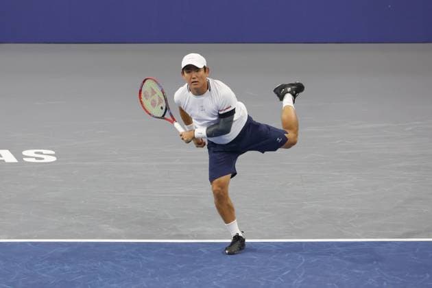 FRISCO, TX - FEBRUARY 06: Yoshihito Nishioka (JPN) serves during the second round of the Dallas Open on February 2, 2025, at Ford Center at The Star in Frisco, TX. (Photo by George Walker Icon Sportswire) TENNIS: FEB 06 Dallas Open EDITORIAL USE ONLY Icon250206027