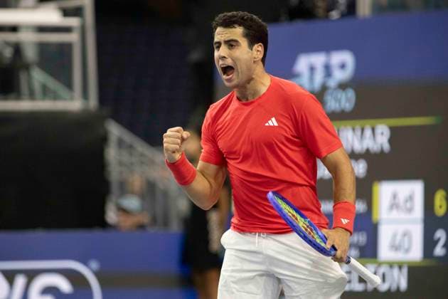 February 6, 2025, Frisco, Texas, USA: JAUME MUNAR (ESP) reacts in singles match against BEN SHELTON (USA) during day six of the 2025 Dallas Open at the Star in Frisco, TX. JUAME MUNAR(ESP) defeated BEN SHELTON (USA), 6-2, 7:6. Frisco USA - ZUMAh193 20250206_zsp_h193_026 Copyright: xDanielxMcGregor-Huyerx