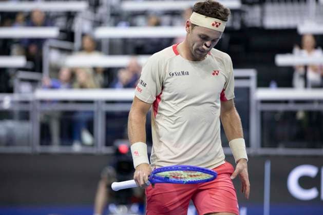 February 6, 2025, Frisco, Texas, USA: CASPER RUUD (NOR) reacts in a singles match against MICHAEL MMOH (USA) during day six of the 2025 Dallas Open at the Star in Frisco, TX. CASPER RUUD (NOR) defeated MICHAEL MMOH (USA), 6:1, 6:4 Frisco USA - ZUMAh193 20250206_zsp_h193_046 Copyright: xDanielxMcGregor-Huyerx