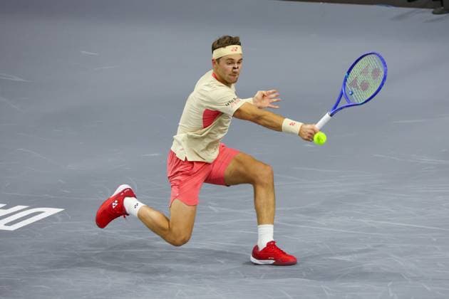 FRISCO, TX - FEBRUARY 06: Casper Ruud (NOR) hits a backhand during the second round of the Dallas Open on February 2, 2025, at Ford Center at The Star in Frisco, TX. (Photo by George Walker Icon Sportswire) TENNIS: FEB 06 Dallas Open EDITORIAL USE ONLY Icon250206074