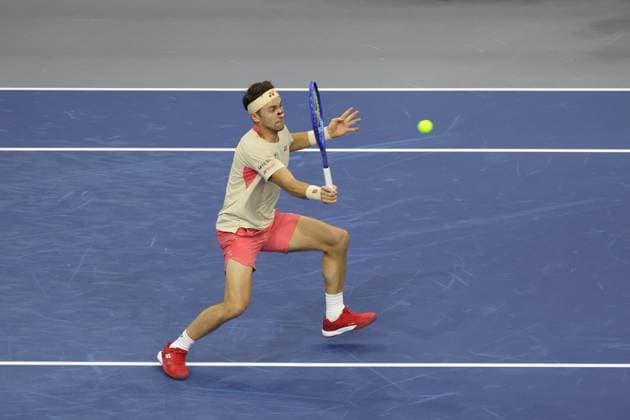 FRISCO, TX - FEBRUARY 06: Casper Ruud (NOR) hits a forehand during the second round of the Dallas Open on February 2, 2025, at Ford Center at The Star in Frisco, TX. (Photo by George Walker Icon Sportswire) TENNIS: FEB 06 Dallas Open EDITORIAL USE ONLY Icon250206086