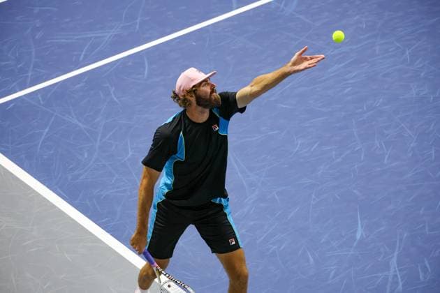 FRISCO, TX - FEBRUARY 06: Reilly Opelka (USA) serves during the second round of the Dallas Open on February 2, 2025, at Ford Center at The Star in Frisco, TX. (Photo by George Walker Icon Sportswire) TENNIS: FEB 06 Dallas Open EDITORIAL USE ONLY Icon250206098