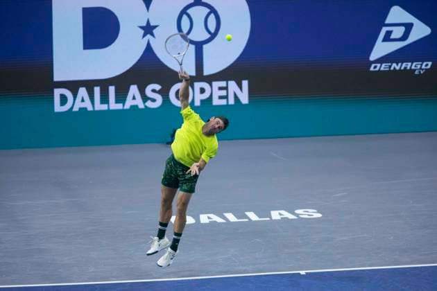 February 6, 2025, Frisco, Texas, USA: TOMMY PAUL (USA) serves in a singles match against ETHAN QUINN (USA) during day six of the 2025 Dallas Open at the Star in Frisco, TX. TOMMY PAUL (USA) defeated ETHAN QUINN (USA), 6:4, 5:7, 6:4. Frisco USA - ZUMAh193 20250206_zsp_h193_061 Copyright: xDanielxMcGregor-Huyerx