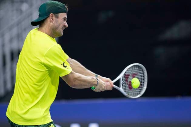 February 6, 2025, Frisco, Texas, USA: TOMMY PAUL (USA) returns with a back hand in a singles match against ETHAN QUINN (USA) during day six of the 2025 Dallas Open at the Star in Frisco, TX. TOMMY PAUL (USA) defeated ETHAN QUINN (USA), 6:4, 5:7, 6:4. Frisco USA - ZUMAh193 20250206_zsp_h193_063 Copyright: xDanielxMcGregor-Huyerx