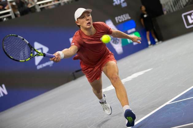 February 6, 2025, Frisco, Texas, USA: ETHAN QUINN (USA) returns with a forehand in a singles match against TOMMY PAUL (USA) during day six of the 2025 Dallas Open at the Star in Frisco, TX. TOMMY PAUL (USA) defeated ETHAN QUINN (USA), 6:4, 5:7, 6:4. Frisco USA - ZUMAh193 20250206_zsp_h193_067 Copyright: xDanielxMcGregor-Huyerx