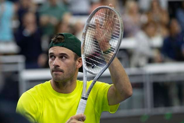 February 6, 2025, Frisco, Texas, USA: TOMMY PAUL (USA) celebrates after winning a singles match against ETHAN QUINN (USA) during day six of the 2025 Dallas Open at the Star in Frisco, TX. TOMMY PAUL (USA) defeated ETHAN QUINN (USA), 6:4, 5:7, 6:4. Frisco USA - ZUMAh193 20250206_zsp_h193_069 Copyright: xDanielxMcGregor-Huyerx