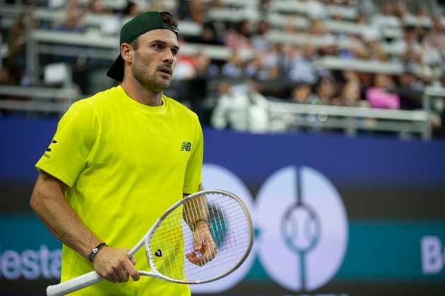 February 6, 2025, Frisco, Texas, USA: TOMMY PAUL (USA) looks on in a singles match against ETHAN QUINN (USA) during day six of the 2025 Dallas Open at the Star in Frisco, TX. TOMMY PAUL (USA) defeated ETHAN QUINN (USA), 6:4, 5:7, 6:4. Frisco USA - ZUMAh193 20250206_zsp_h193_071 Copyright: xDanielxMcGregor-Huyerx