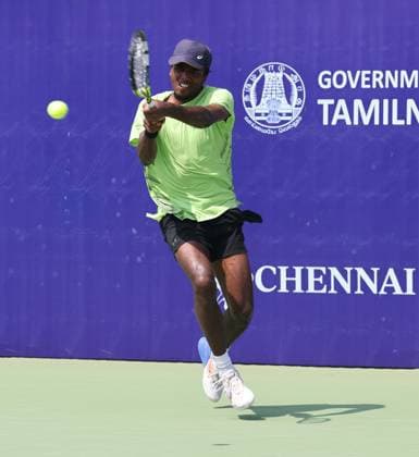 Chennai Open 2025: Elias YMER (SWE) vs Rio NOGUCHI (JPN) Elias YMER (SWE) won by 6-2, 6-3 Elias YMER (SWE) in action Chennai SDAT Stadium INDIA Copyright: xSeshadrixSukumarx