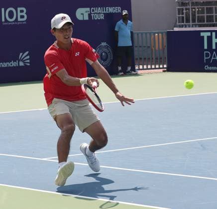Chennai Open 2025: Elias YMER (SWE) vs Rio NOGUCHI (JPN) Elias YMER (SWE) won by 6-2, 6-3 Rio NOGUCHI (JPN) in action Chennai SDAT Stadium INDIA Copyright: xSeshadrixSukumarx