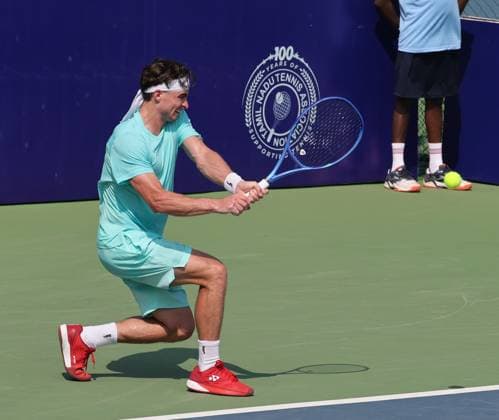 Chennai Open 2025: Billy HARRIS (GBR) vs Timofey SKATOV (KAZ) Billy HARRIS 6-,7-6 Entered Semi Finals Timofey SKATOV (KAZ) In action Chennai SDAT Stadium INDIA Copyright: xSeshadrixSukumarx