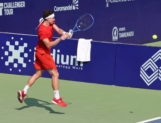 Chennai Open 2025: Billy HARRIS (GBR) vs Timofey SKATOV (KAZ) Billy HARRIS 6-,7-6 Entered Semi Finals Timofey SKATOV (KAZ) In action Chennai SDAT Stadium INDIA Copyright: xSeshadrixSukumarx