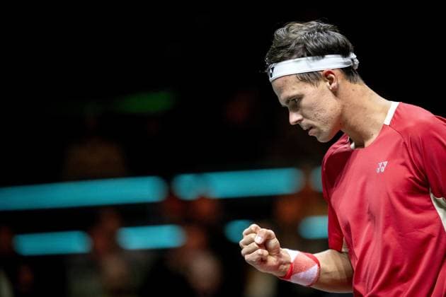 ROTTERDAM - Daniel Altmaier (GER) in action against Alex de Minaur (AUS) on the fifth day of the ABN AMRO Open tennis tournament in Ahoy. ANP SANDER KONIN ABN AMRO Open - Day Five 2025 xVIxANPxSportx xxANPxIVx 519327449 originalFilename: 519327449.jpg