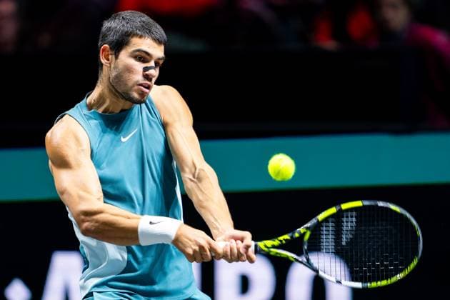 2025-02-06 ABN AMRO Open Day Four ROTTERDAM, NETHERLANDS - FEBRUARY 6: Carlos Alcaraz of Spain in action during Day Four of the ABN AMRO Open at Rotterdam Ahoy on February 6, 2025 in Rotterdam, Netherlands. (Photo by Joris Verwijst BSR Agency) Rotterdam Netherlands Content not available for redistribution in The Netherlands directly or indirectly through any third parties. Copyright: xBSRxAgencyx