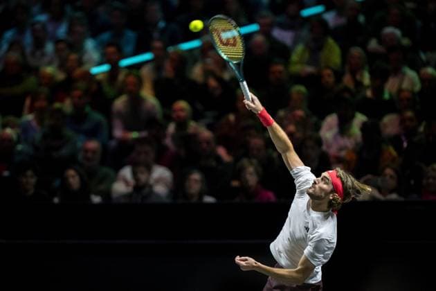 ROTTERDAM - Stefanos Tsitsipas (GRE) in action against Mattia Bellucci (ITA) on the fifth day of the ABN AMRO Open tennis tournament in Ahoy. ANP SANDER KING ABN AMRO Open - Day Five 2025 xVIxANPxSportx xxANPxIVx 519332960 originalFilename: 519332960.jpg
