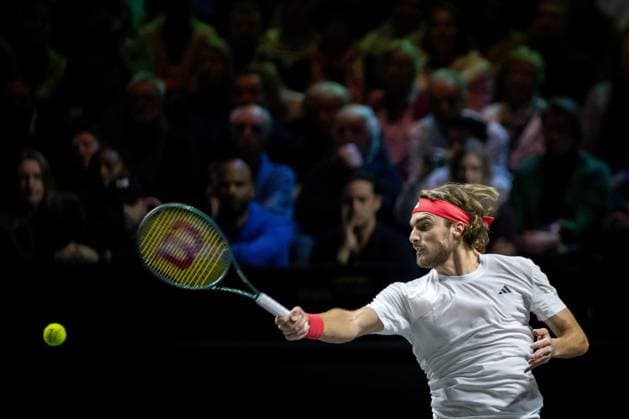 ROTTERDAM - Stefanos Tsitsipas (GRE) in action against Mattia Bellucci (ITA) on the fifth day of the ABN AMRO Open tennis tournament in Ahoy. ANP SANDER KING ABN AMRO Open - Day Five 2025 xVIxANPxSportx xxANPxIVx 519332966 originalFilename: 519332966.jpg