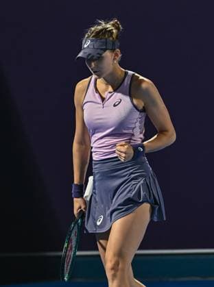 WTA, Tennis Damen QATAR OPEN TENNIS TOURNAMENT QUALIFYING 1st ROUND Rebeka Masarova of Switzerland reacts during her Qualifying 1st round match against Hailey Baptiste of United States ahead of the WTA Qatar TotalEnergies Open2025 tennis tournament at the Khalifa International Tennis Complex in Doha, Qatar, on February 7, 2025. Copyright: xNOUSHADx