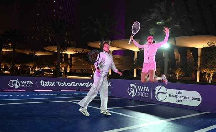 Qatar TotalEnergies Open 2025 Aryna Sabalenka BLR , Iga Swiatek POL Photostunt in Lusail
