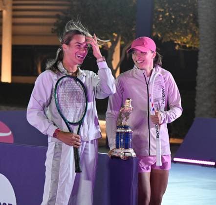 Qatar TotalEnergies Open 2025 Aryna Sabalenka BLR , Iga Swiatek POL Photostunt in Lusail
