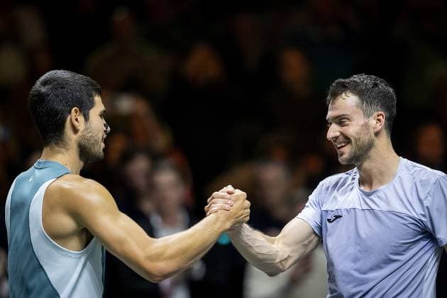 ROTTERDAM - Carlos Alcaraz (ESP) after his won match against Pedro Martinez (ESP) on the fifth day of the ABN AMRO Open tennis tournament in Ahoy. ANP SANDER KING ABN AMRO Open - Day Five 2025 xVIxANPxSportx xxANPxIVx 519348594 originalFilename: 519348594.jpg