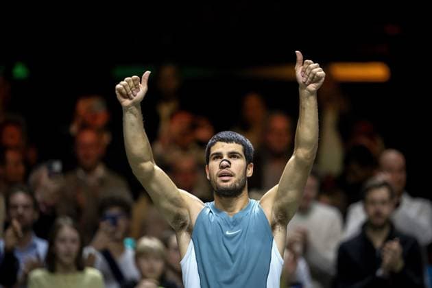 ROTTERDAM - Carlos Alcaraz (ESP) after his won match against Pedro Martinez (ESP) on the fifth day of the ABN AMRO Open tennis tournament in Ahoy. ANP SANDER KING ABN AMRO Open - Day Five 2025 xVIxANPxSportx xxANPxIVx 519348680 originalFilename: 519348680.jpg