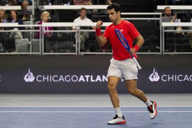 February 7, 2025, Frisco, Texas, USA: JAUME MUNAR (ESP) reacts in a singles quarterfinal match against MATTEO ARNALDI (ITA) during day seven of the 2025 Dallas Open at the Star in Frisco, TX. MUNAR (ESP) defeated ARNALDI (ITA), 6:4, 3:6, 6:3. Frisco USA - ZUMAh193 20250207_zsp_h193_031 Copyright: xDanielxMcGregor-Huyerx