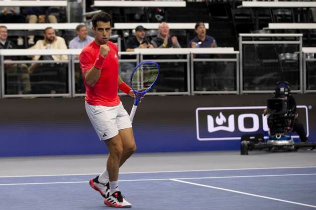 February 7, 2025, Frisco, Texas, USA: JAUME MUNAR (ESP) reacts in a singles quarterfinal match against Arnaldi (ITA) during day seven of the 2025 Dallas Open at the Star. Munar won 6:4, 3:6, 6:3. Frisco USA - ZUMAh193 20250207_zsp_h193_033 Copyright: xDanielxMcGregor-Huyerx