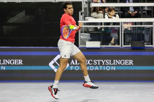 February 7, 2025, Frisco, Texas, USA: JAUME MUNAR (ESP) in action against Matteo Arnaldi (ITA) during the quarterfinals of the ATP, Tennis Herren Dallas Open at Ford Center at The Star. MUNAR wins 4:6, 6:3, 3:6. Frisco USA - ZUMAf180 20250207_zsp_f180_001 Copyright: xMarkxFannx