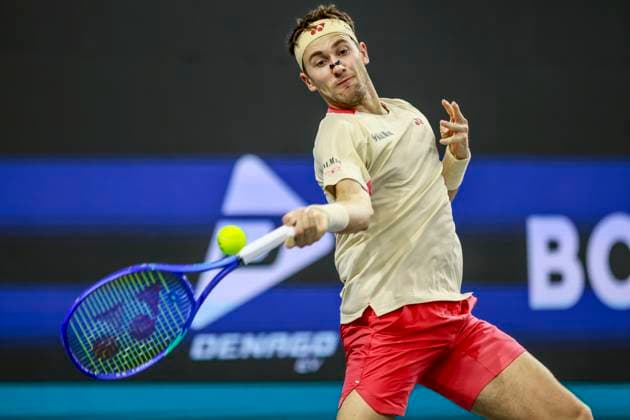 February 7, 2025, Frisco, Texas, USA: CASPER RUUD (NOR) in action against Yoshihito Nishioka (JPN) during the quarterfinals of the ATP, Tennis Herren Dallas Open at Ford Center at The Star. RUUD wins 7:5, 3:2 after NISHIOKA retired. Frisco USA - ZUMAf180 20250207_zsp_f180_025 Copyright: xMarkxFannx